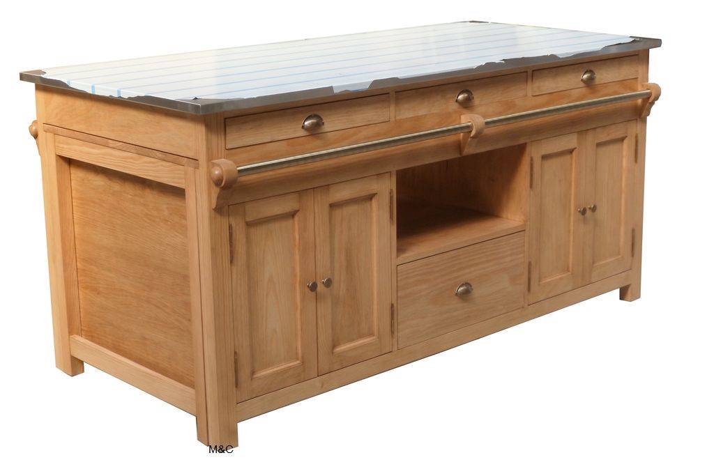 GABIN - Ilot central de cuisine en bois avec rangement réversible L140cm -  naturel
